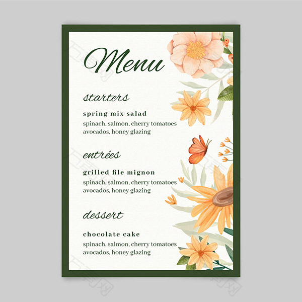 水彩花卉菜单模板