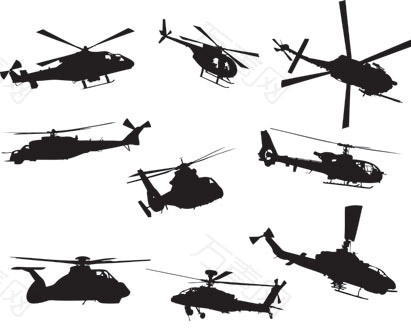 直升机黑白剪影