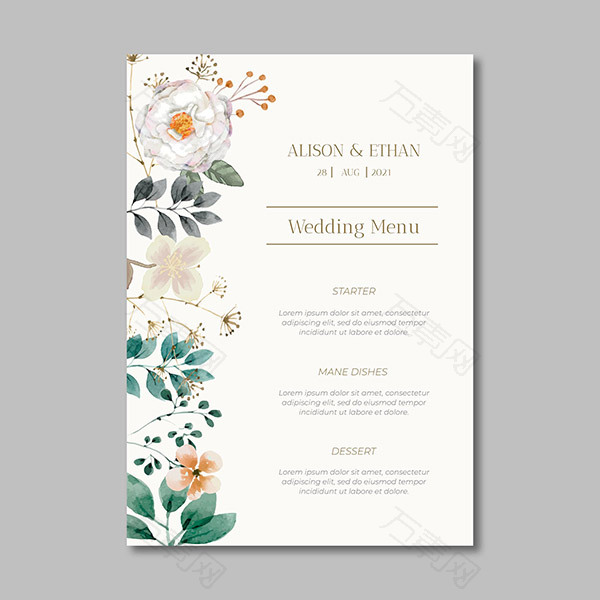 花卉婚礼菜单模板