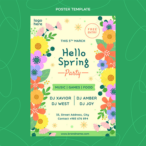 春日派对矢量花卉海报