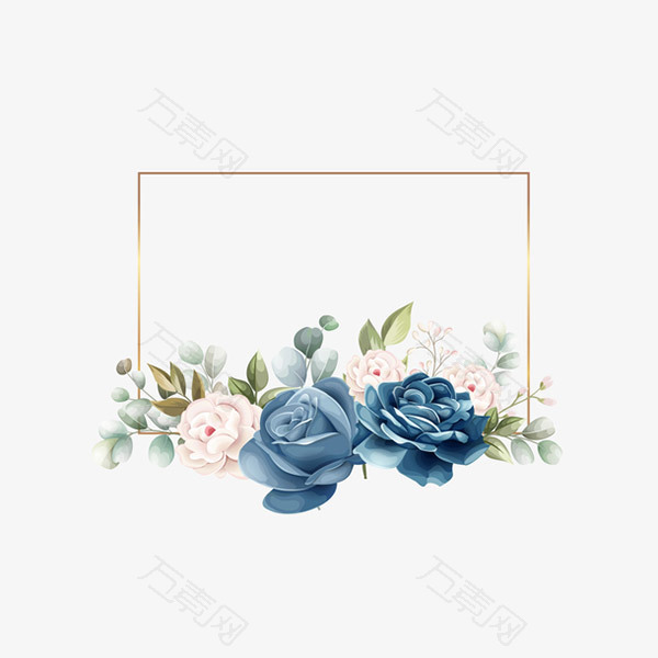 蓝色玫瑰花装饰元素