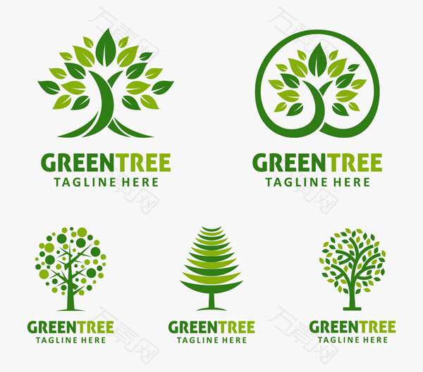 绿叶与树木元素标志