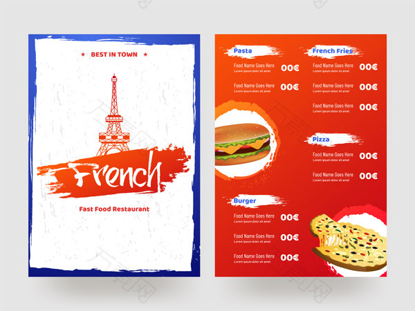 法式快餐餐厅菜单