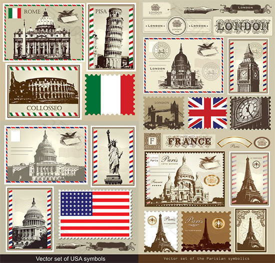 建筑国旗邮票