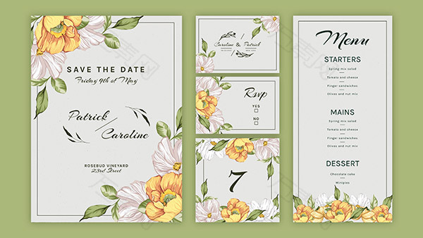 婚礼花卉装饰卡片
