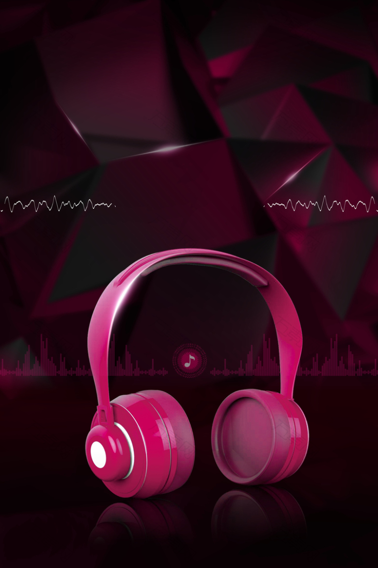 深色质感粉色耳机海报背景