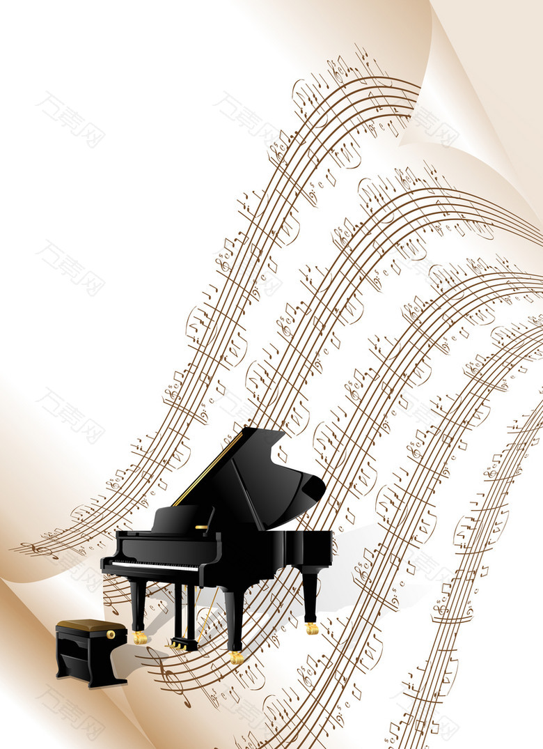古典音乐钢琴在乐谱上音乐海报背景