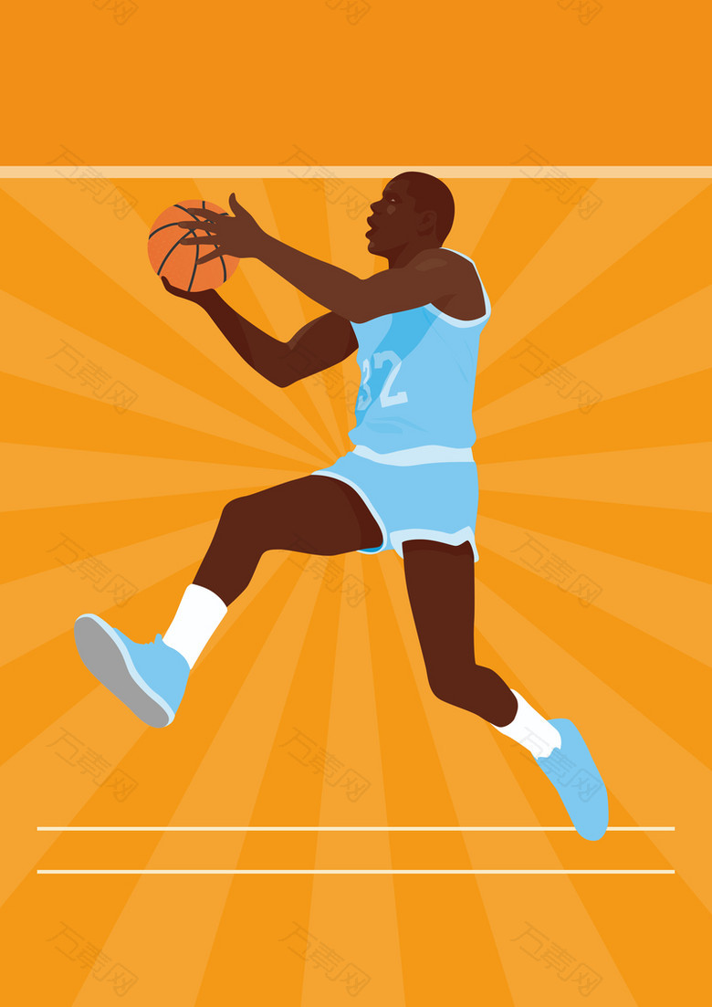 卡通扁平篮球运动员上篮激情球赛背景素材