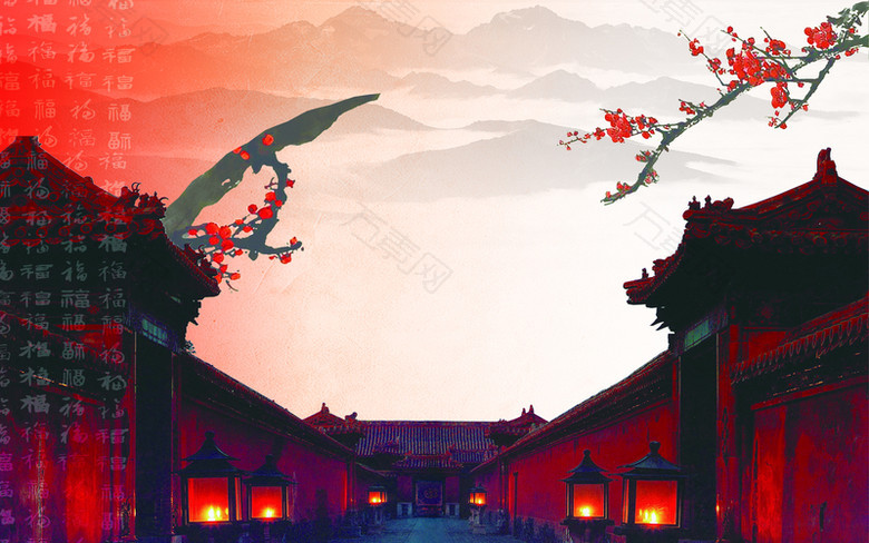 中国风古建筑素材背景模板