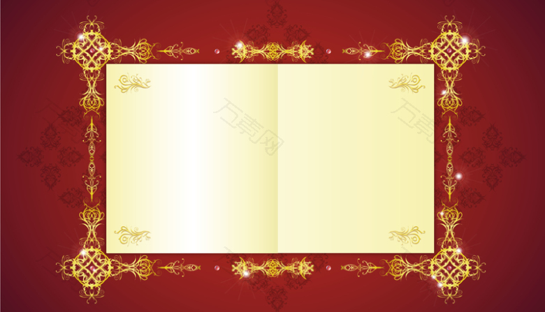 古典红色渐变金属质感花纹边框折页信纸背景