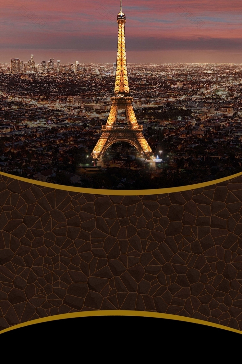 巴黎铁塔地产形象城市夜景展板背景