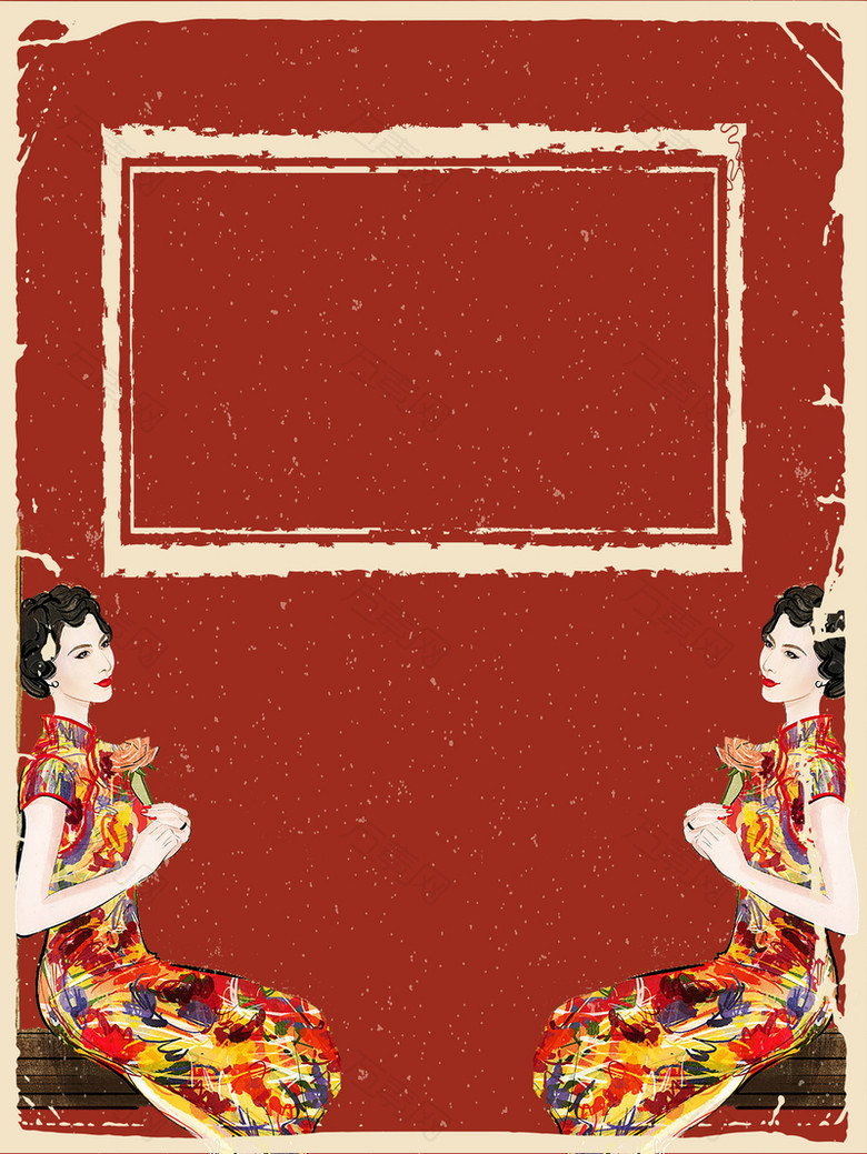 中国风手绘传统旗袍