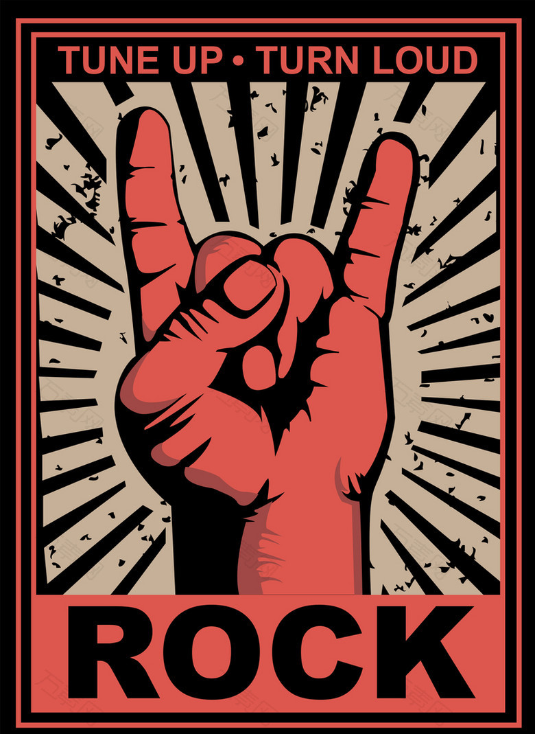 rock手指红色复古海报背景素材
