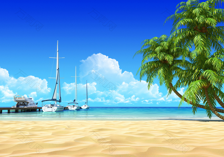 沙滩椰树旅游风景平面广告