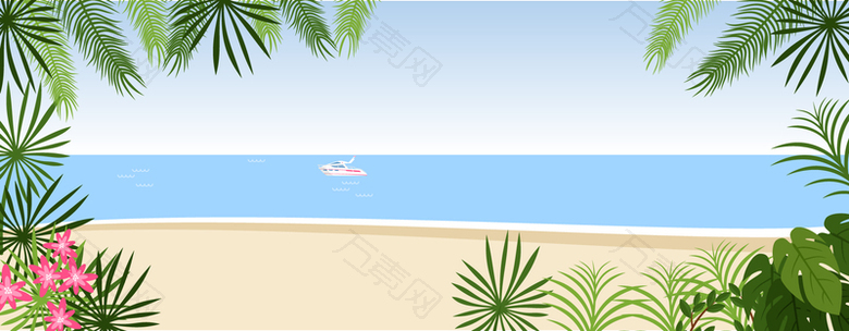 夏季海边卡通树叶沙滩banner