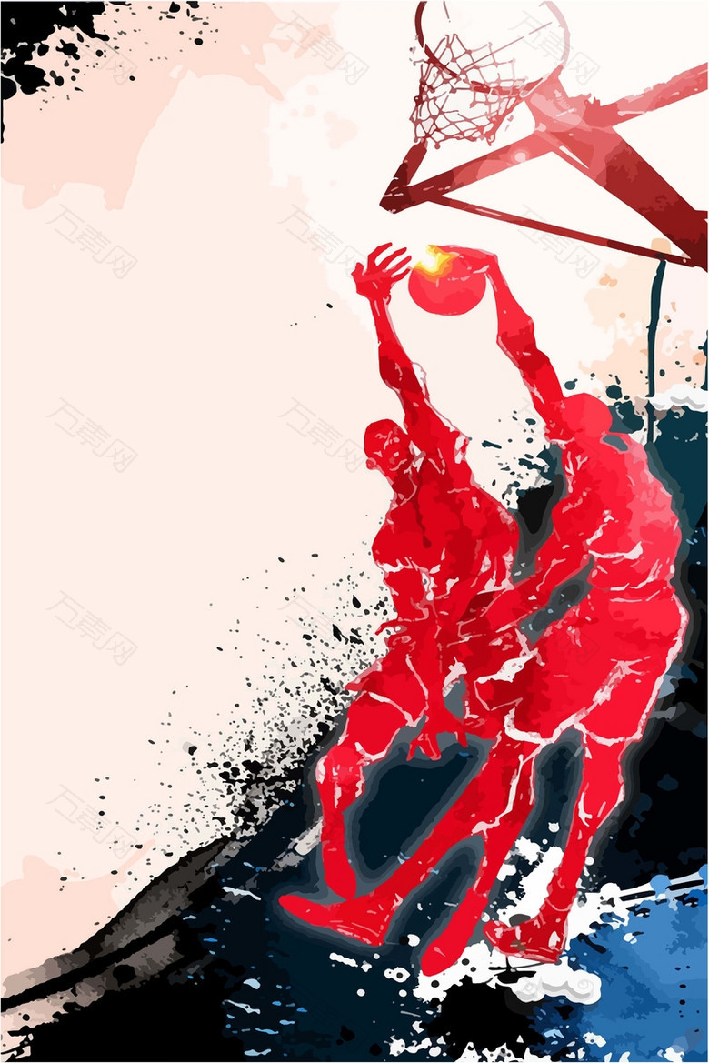 矢量水彩手绘校园篮球运动会体育竞赛海报
