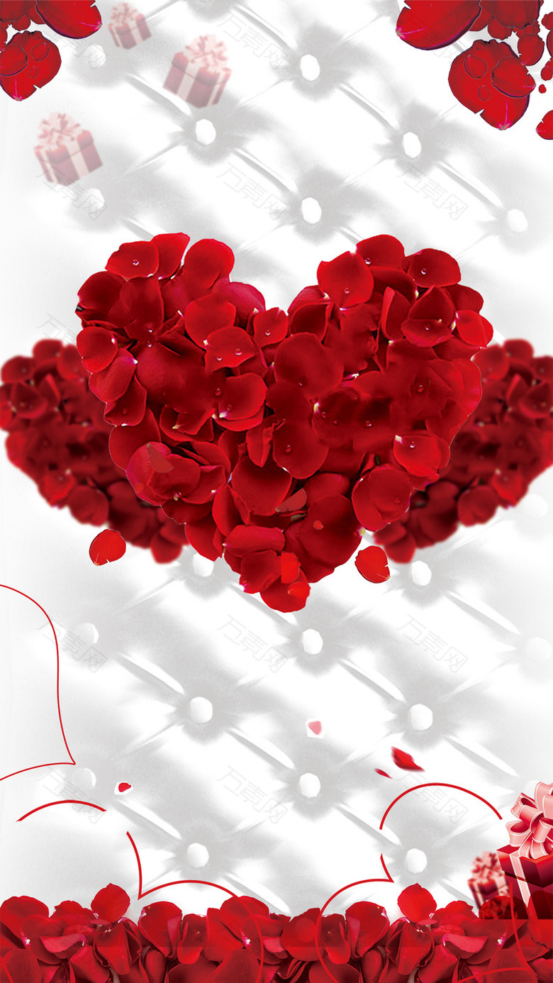 红色浪漫情人节玫瑰花瓣H5背景