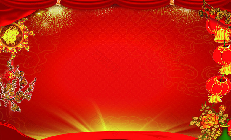 新春红色喜庆舞台展板背景素材