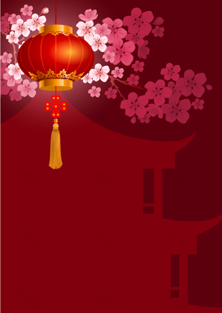 矢量红色中国风灯笼桃花背景