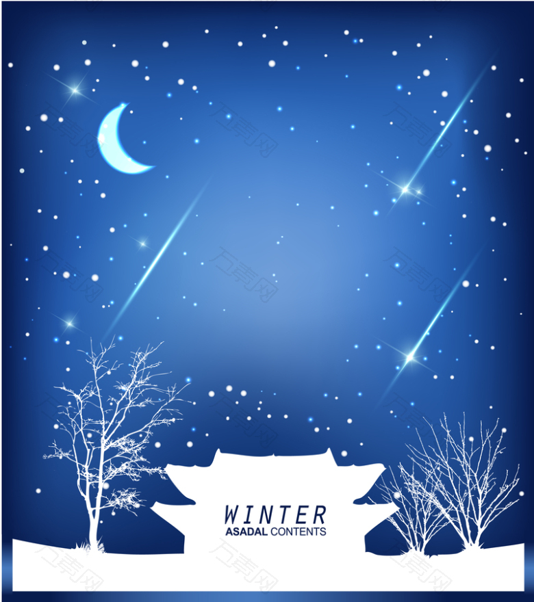 蓝色下雪剪影流星海报背景素材