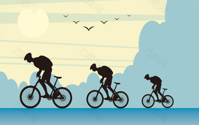 手绘骑者剪影骑行比赛海报背景素材
