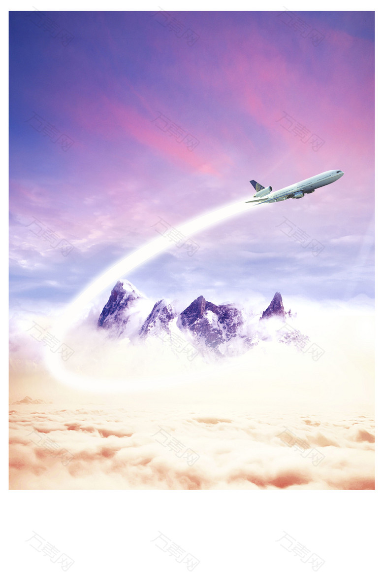 天上云里飞机海报背景