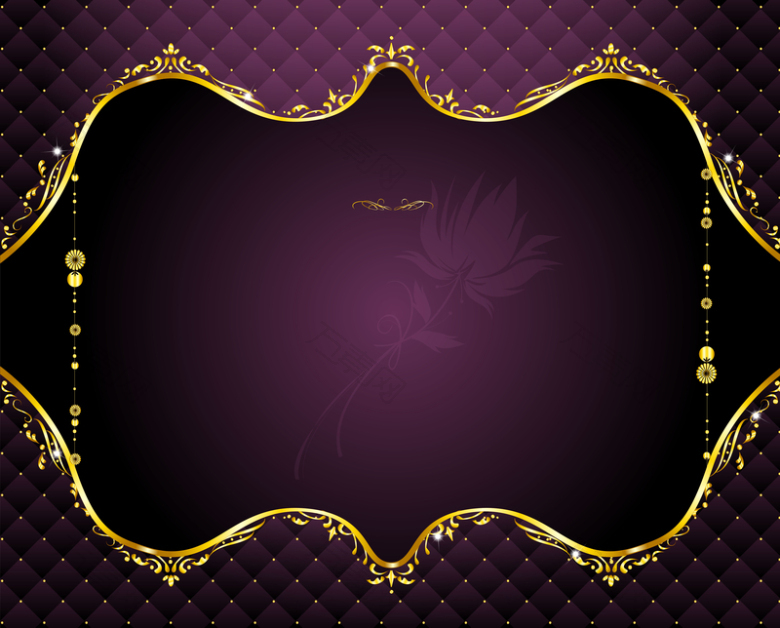 矢量紫色欧式典雅花纹金色边框背景