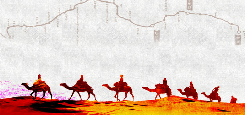 陆上丝绸之路路线骆驼灰色背景