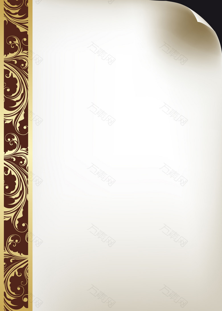欧式复古花纹纸张卷起书页封面背景