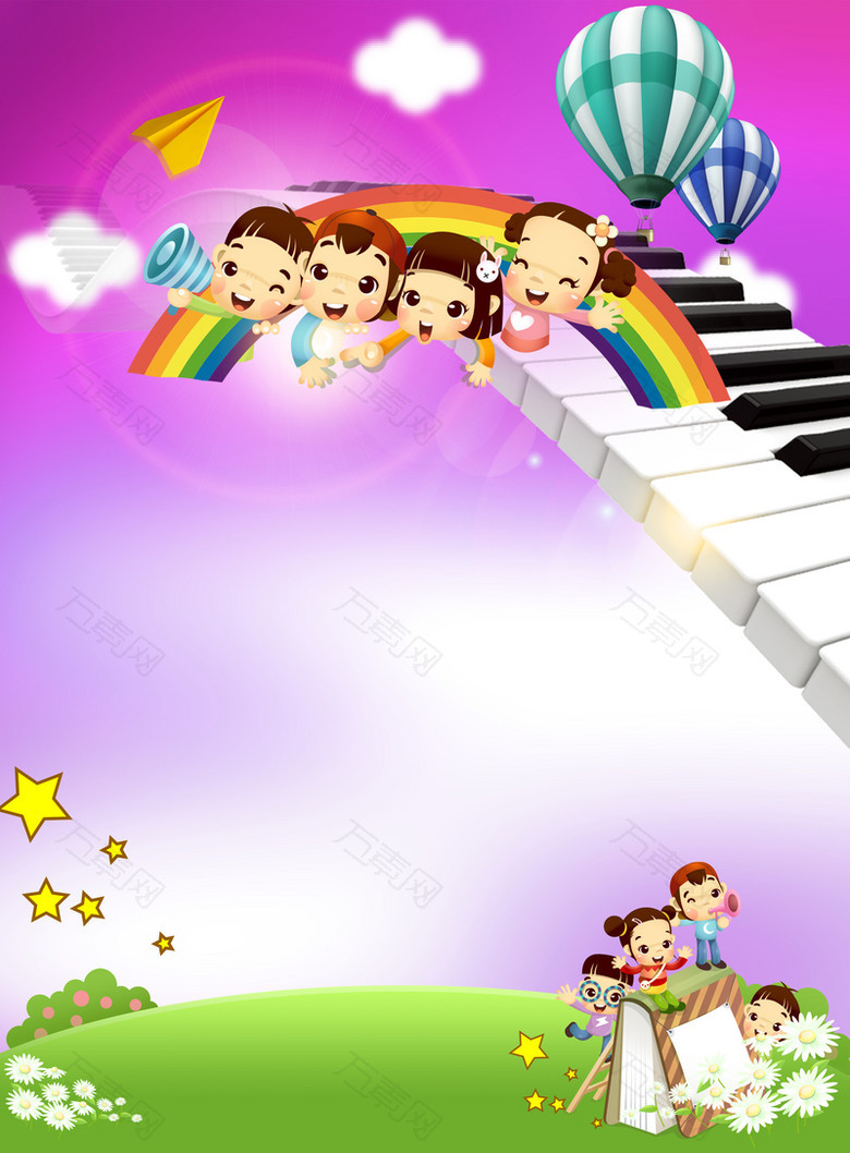 卡通钢琴儿童紫色背景素材