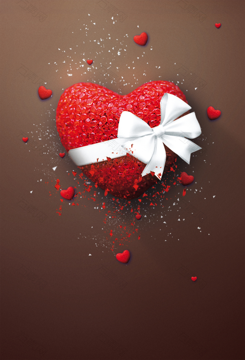 立体红色心形浪漫情人节海报背景