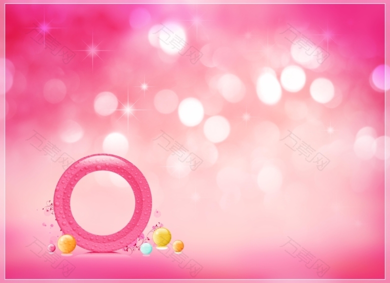 粉红暖色背景白光点缀圆形镜面图片