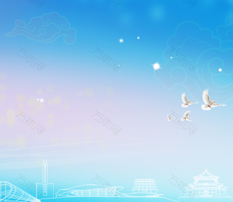 梦幻卡通线条建筑天坛蓝色背景素材
