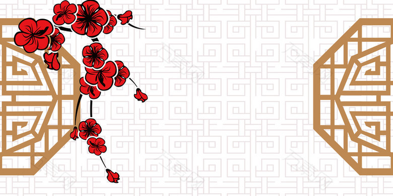 古典水墨手绘梅花中国风海报背景素材