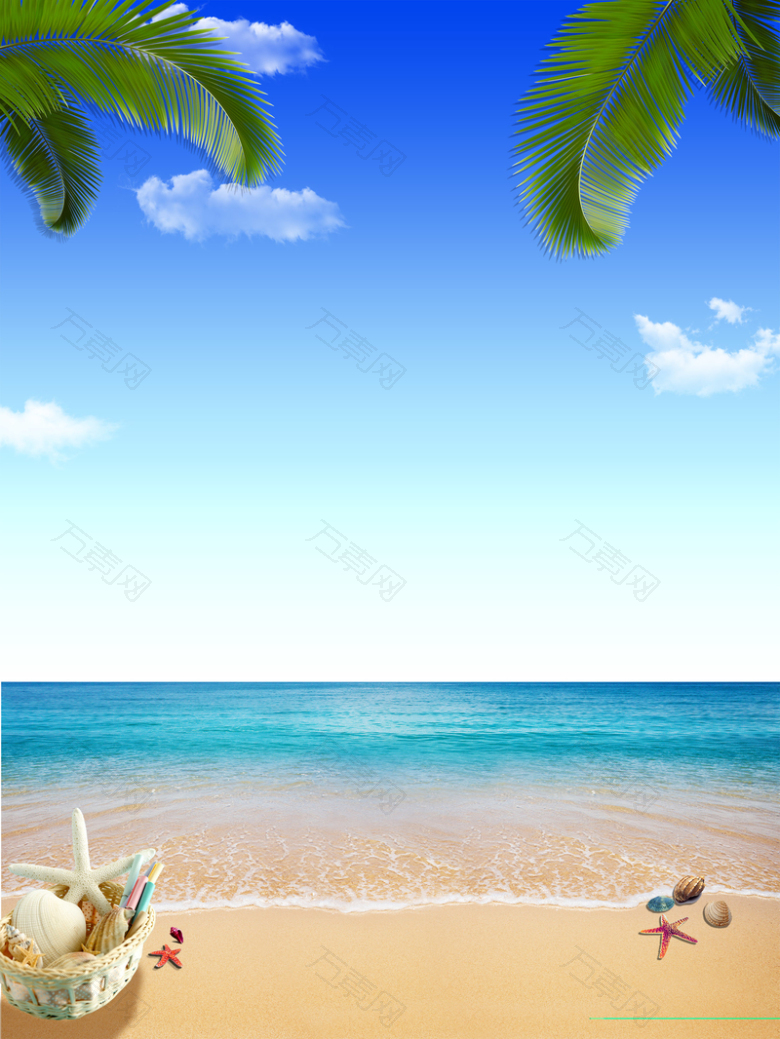 蓝天白云风景夏日旅行海滩背景素材