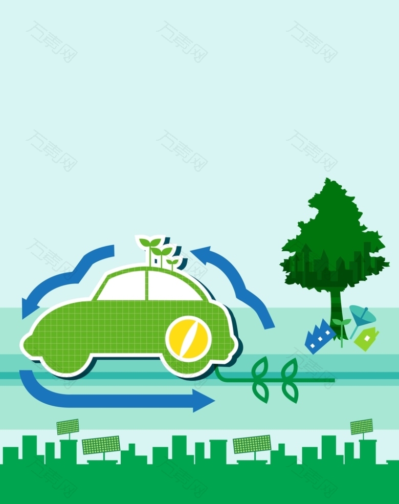 矢量扁平化环保低碳小汽车背景素材