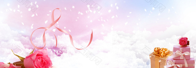 玫瑰礼物盒梦幻绚丽粉色banner