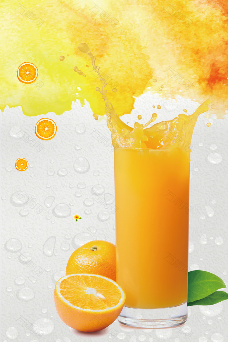 水滴鲜橙汁美味果汁广告海报背景素材