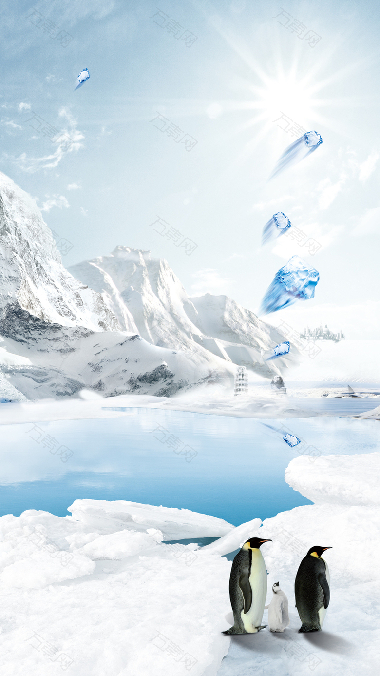 冬天雪山企鹅背景