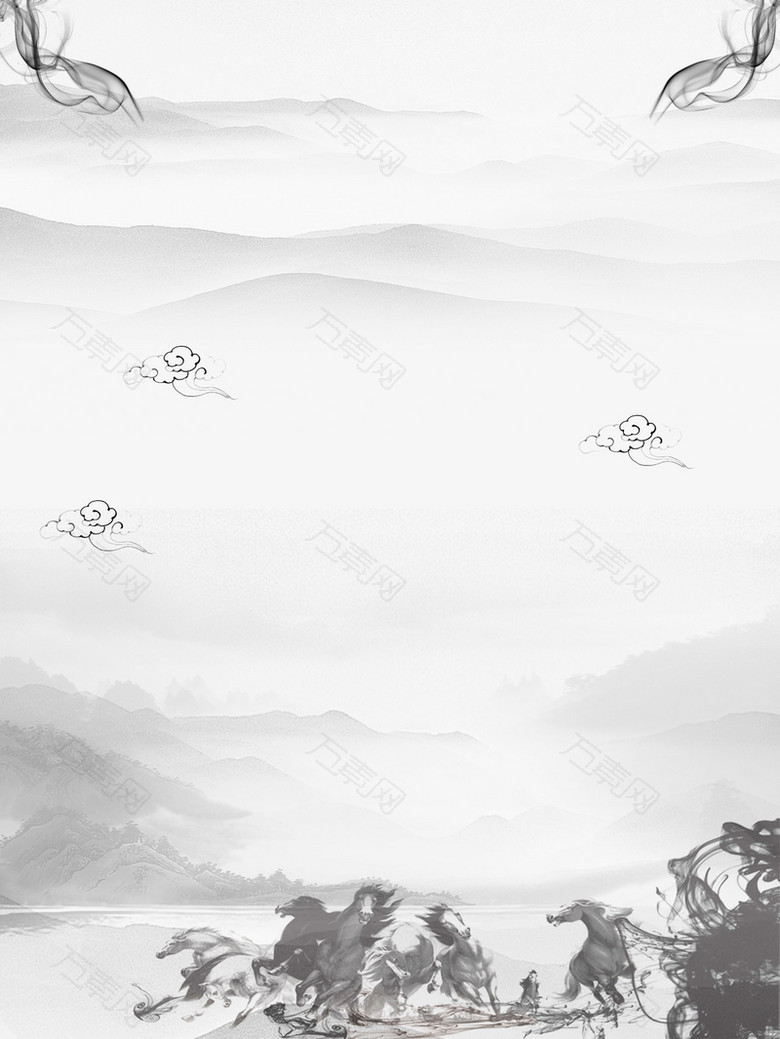 黑白水墨墨痕复古中国风风景背景素材