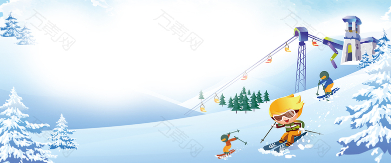卡通滑雪者手绘蓝色banner