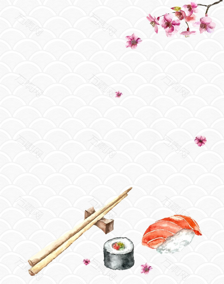矢量日系手绘寿司美食背景素材