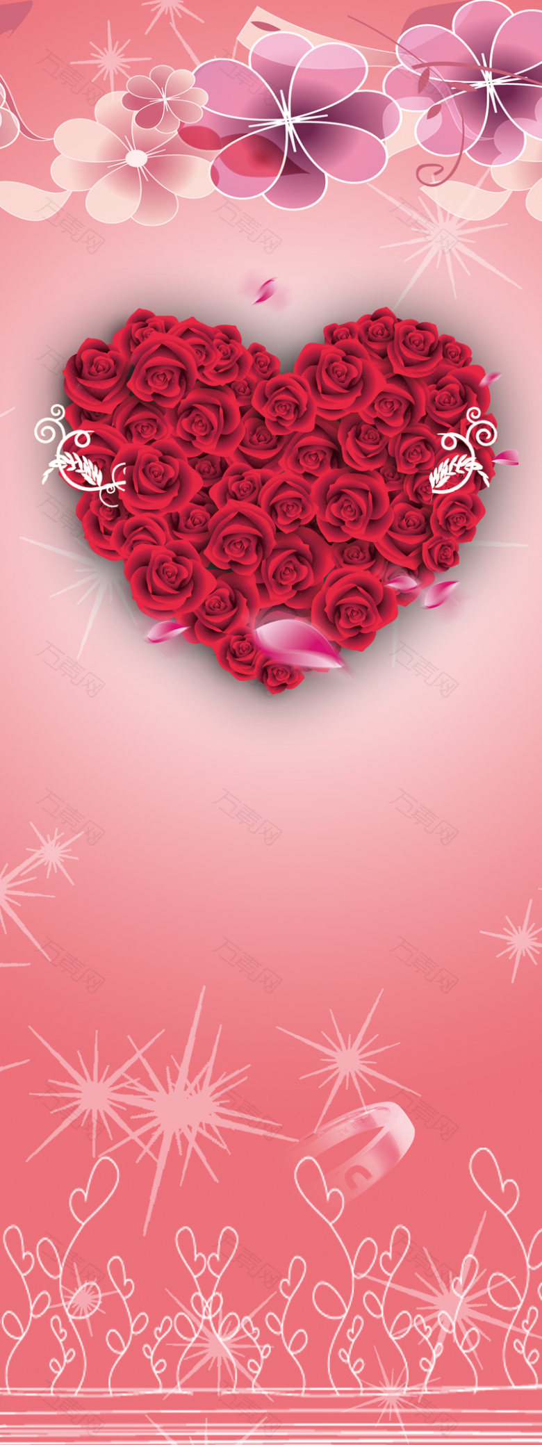 粉红情人节玫瑰花易拉宝背景素材