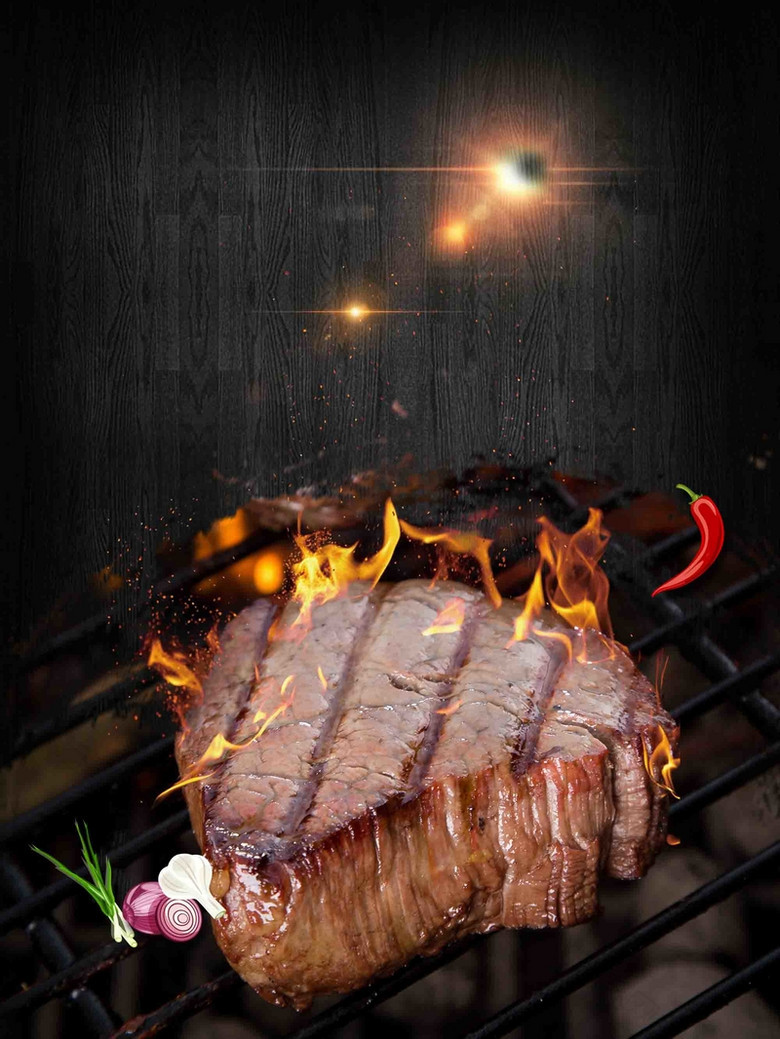 黑色传统特色美味烤肉餐饮美食海报背景模板