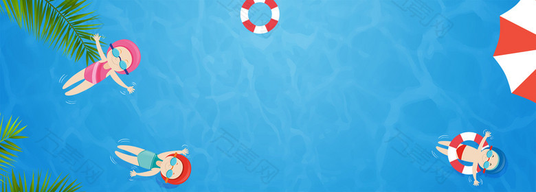 暑期游泳教程卡通扁平蓝色背景