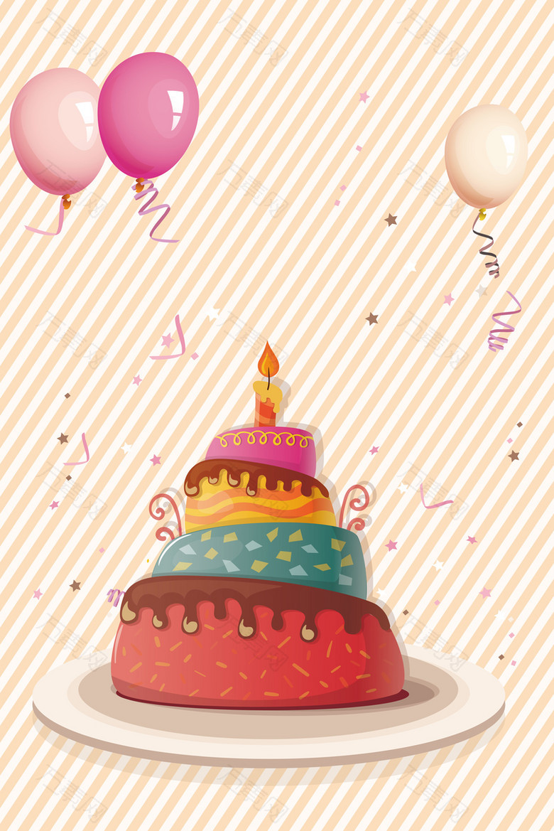 生日蛋糕蜡烛气球生日派对海报背景素材