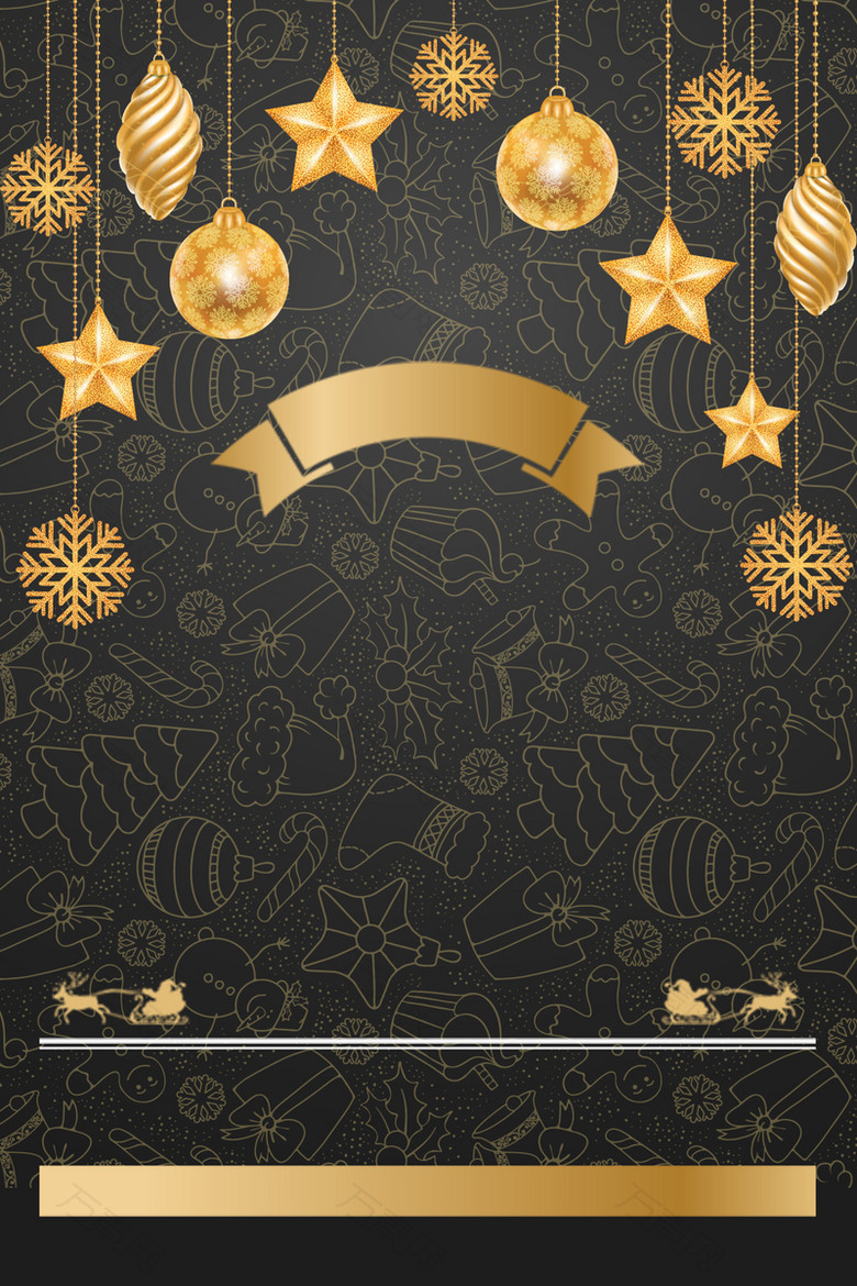 圣诞节黑金冬季雪花节日设计背景图