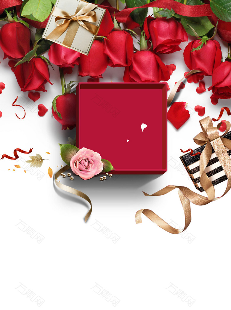 妇女节红色玫瑰礼物盒海报背景