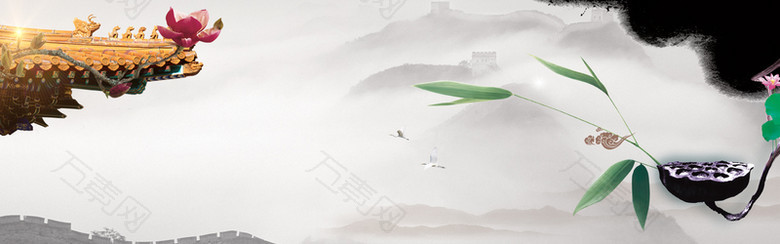 中式传统古建筑banner海报背景