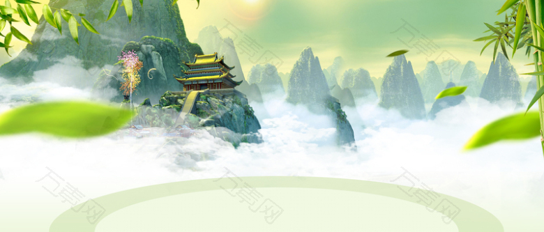 春季踏青中国风绿叶大山banner